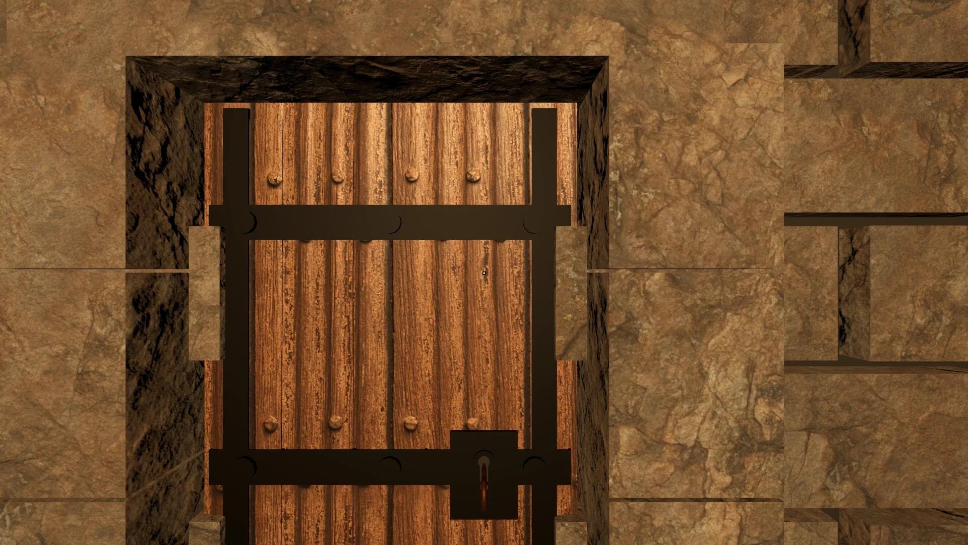 The locked wooden door where keys are tried