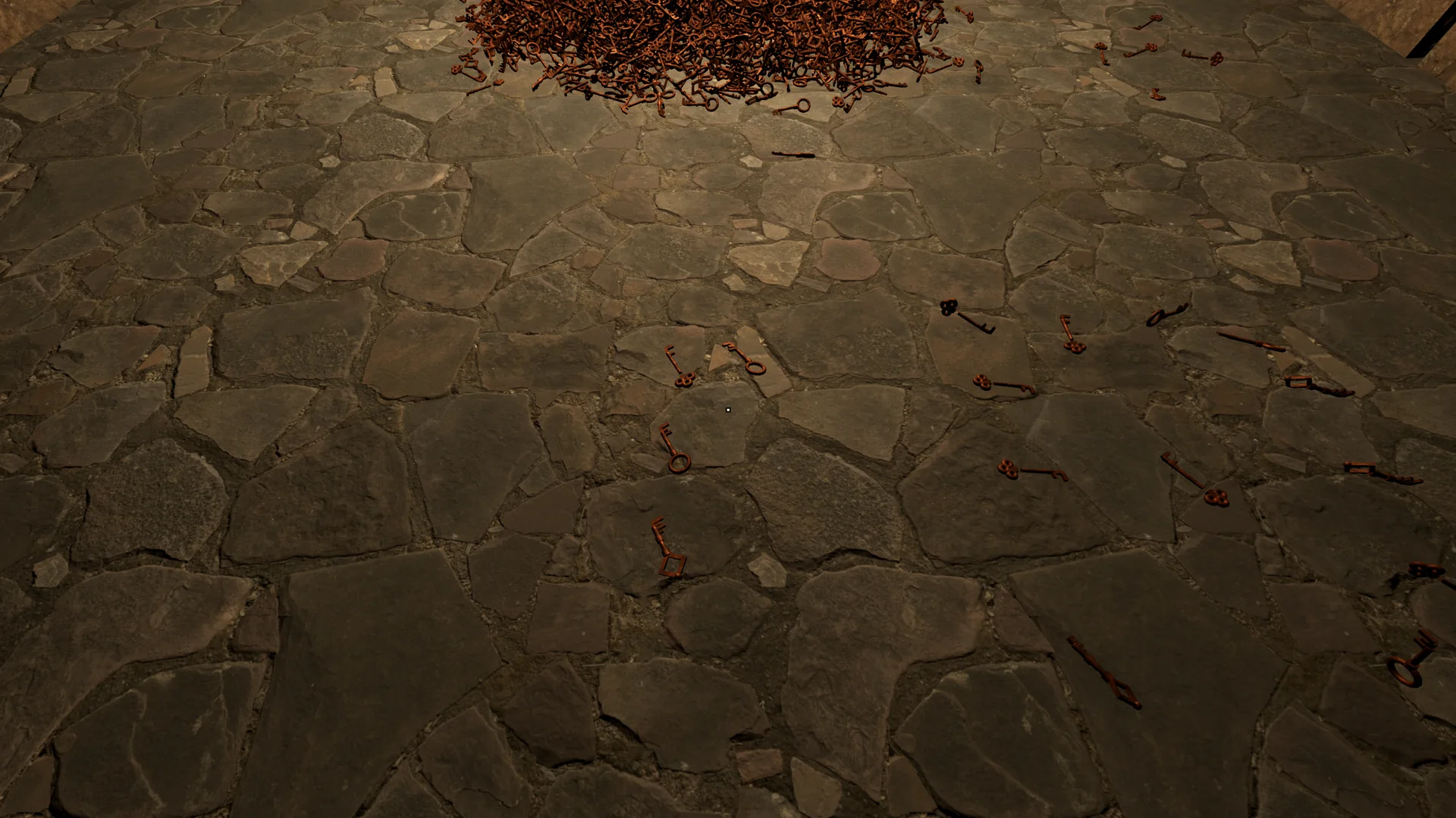 Keys left on the stone floor after being moved from the pile